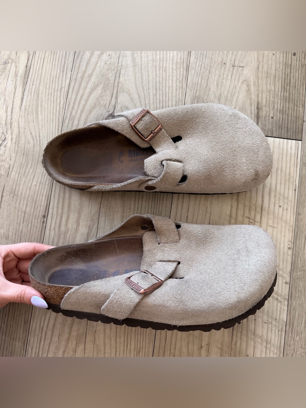 Women’s Birkenstock Boston Soft Footbed Suede Leather Taupe